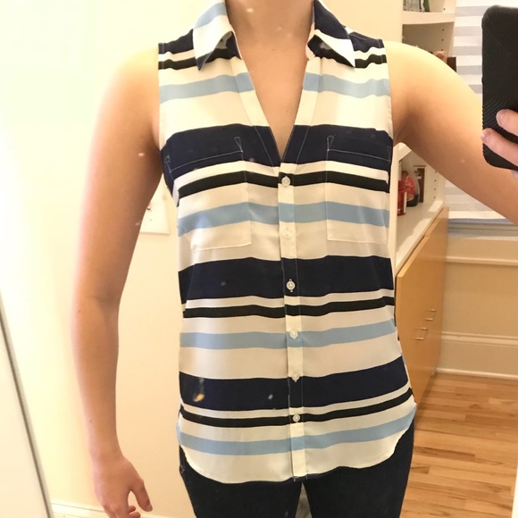 Express Tops - Express Portofino Striped Button-Down Tank